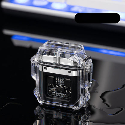 Encendedor de cigarrillos electrónico de doble arco, resistente al agua, con carcasa transparente y USB
