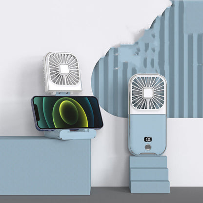Tragbarer 3-in-1-Nackenventilator: Ventilator, Powerbank, Telefonständer