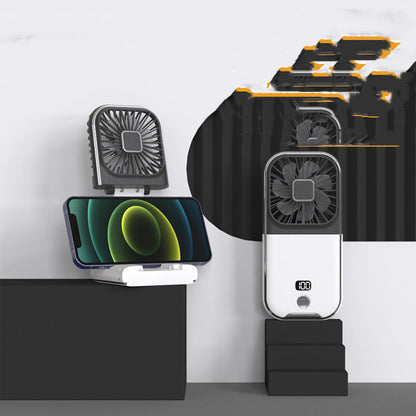 Tragbarer 3-in-1-Nackenventilator: Ventilator, Powerbank, Telefonständer