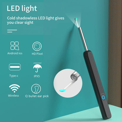 Limpiador de oídos Herramienta para eliminar la cera de los oídos con cámara y luz LED Kit de limpieza de oídos inalámbrico