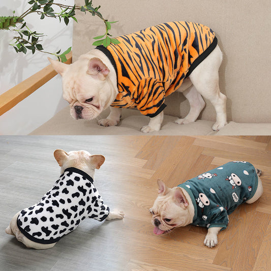 Suéter estilo pijama con estampado de vaca para mascotas pequeñas