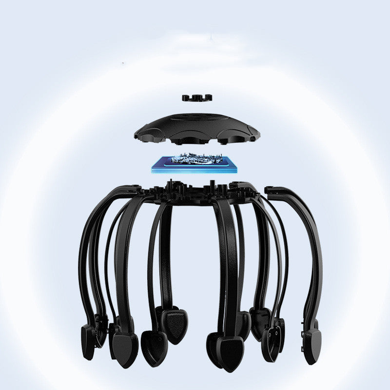 Masajeador de cabeza eléctrico inteligente con forma de pulpo, vibración de matriz de puntos multicontacto, alivio del estrés
