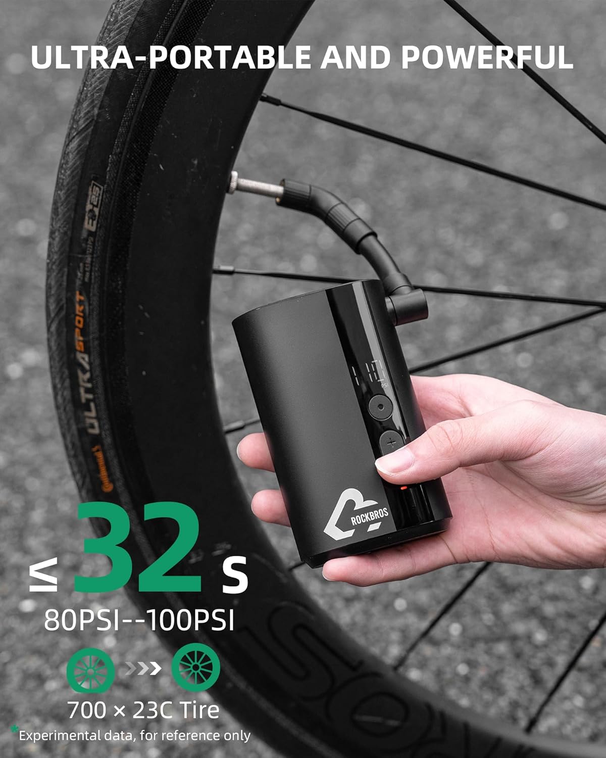 ROCKBROS 150PSI Minipumpe, schnelles Aufpumpen, automatische Abschaltung, digitales Manometer 
