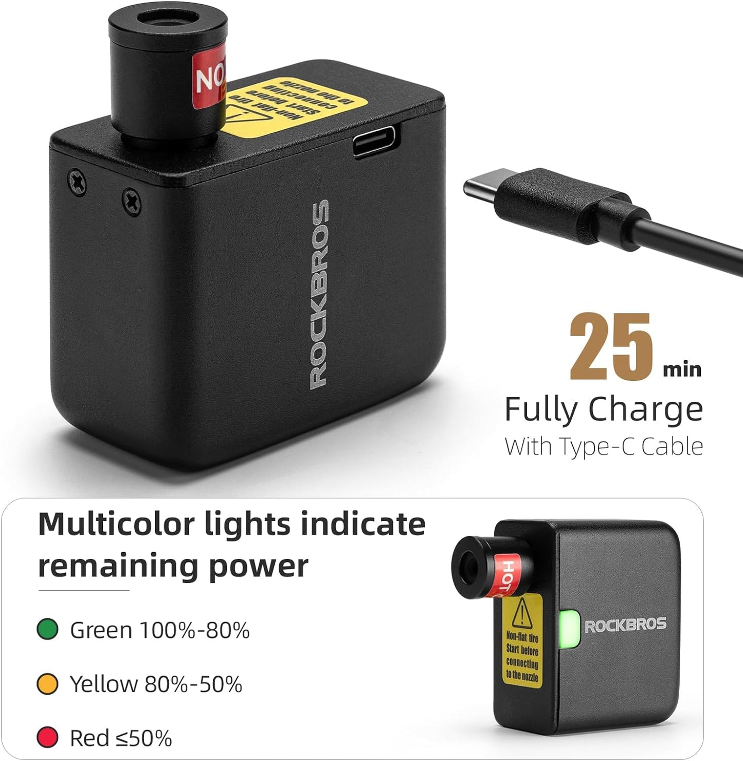 ROCKBROS AS1 Mini Elektrische Reifenpumpe 100PSI Tragbare Schnellladung 