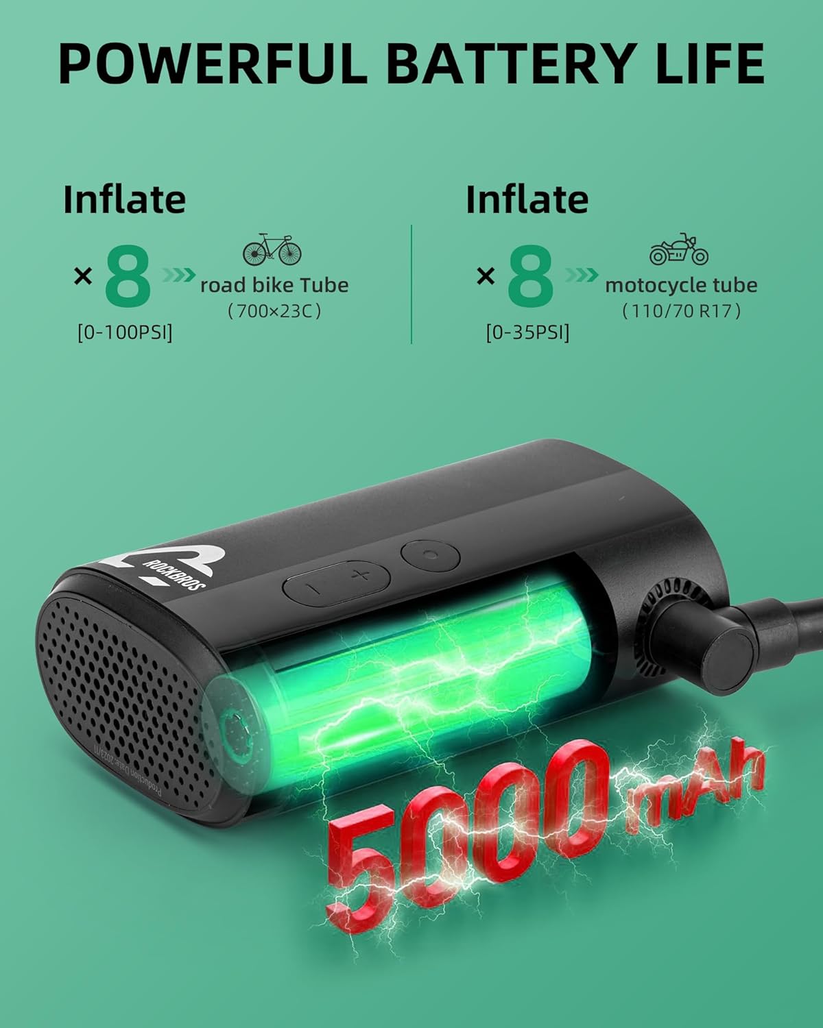 ROCKBROS 150PSI Minipumpe, schnelles Aufpumpen, automatische Abschaltung, digitales Manometer 