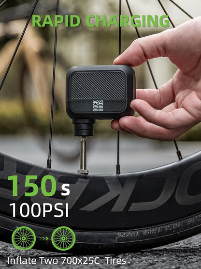 ROCKBROS Mini-Elektrofahrradpumpe, tragbar, 100 PSI, mit Typ-C-Aufladung 