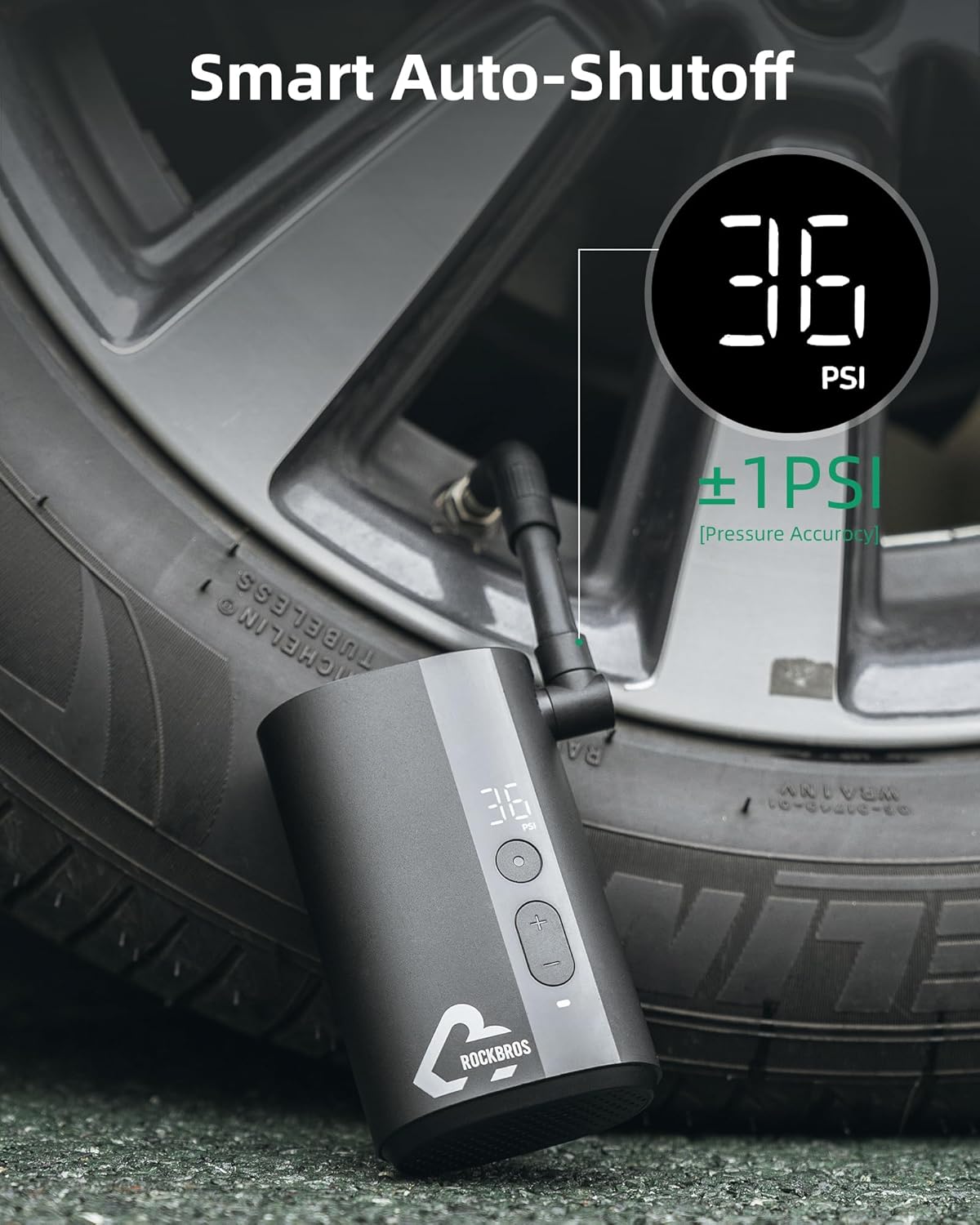 ROCKBROS 150PSI Minipumpe, schnelles Aufpumpen, automatische Abschaltung, digitales Manometer 