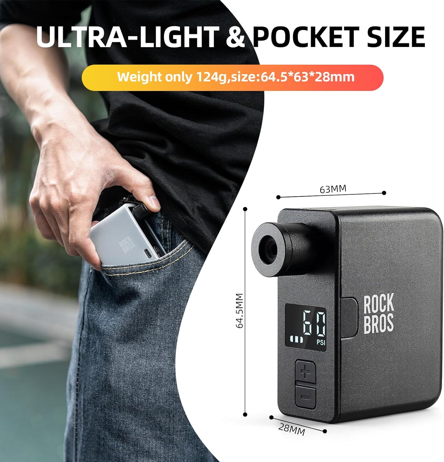 ROCKBROS AS1 Pro Mini-Elektroluftpumpe 120 PSI Erweiterte Akkulaufzeit 