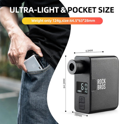 ROCKBROS AS1 Pro Mini-Elektroluftpumpe 120 PSI Erweiterte Akkulaufzeit 