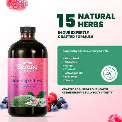 🌿 Serene Herbs Vitality 15™ Soursop Bitters – Premium 15-in-1 Kräuterformel