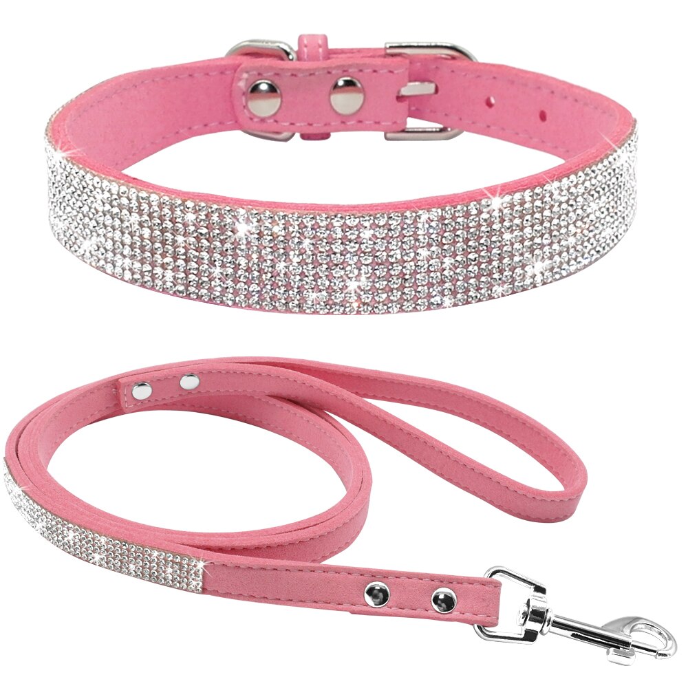 Lindo conjunto de collar y correa para mascotas con brillantes