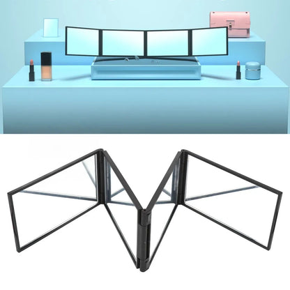 Um 360° faltbarer 4-Panel-Schminkspiegel für Haar-Styling und Pflege