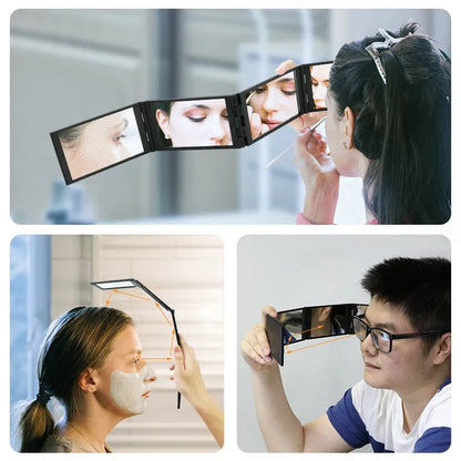 Um 360° faltbarer 4-Panel-Schminkspiegel für Haar-Styling und Pflege