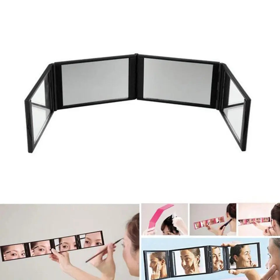 Um 360° faltbarer 4-Panel-Schminkspiegel für Haar-Styling und Pflege