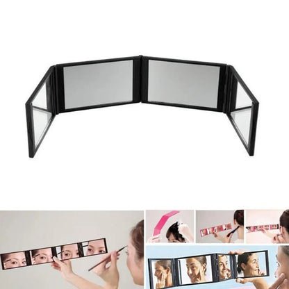 Um 360° faltbarer 4-Panel-Schminkspiegel für Haar-Styling und Pflege