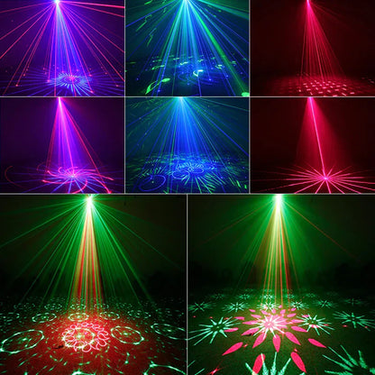 Mini DJ Disco Light: Proyector láser RGB con 48 patrones y activación por sonido