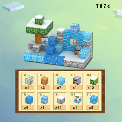 75-teiliges Schneehütten-Modellset, magnetische Bausteine, Bauspielzeug – T074