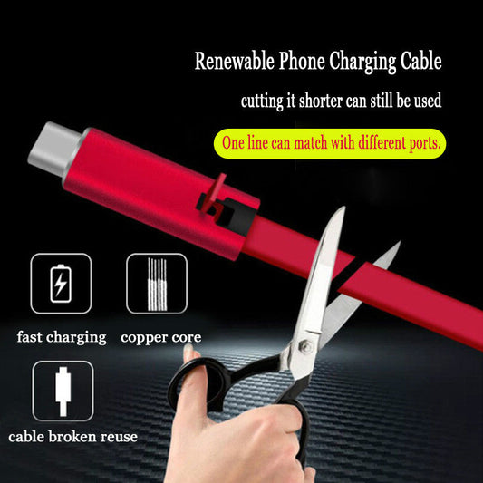 Cable de carga USB reconectable para teléfonos Micro, Type-C y I, línea de datos renovable