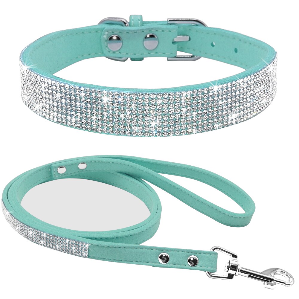 Lindo conjunto de collar y correa para mascotas con brillantes