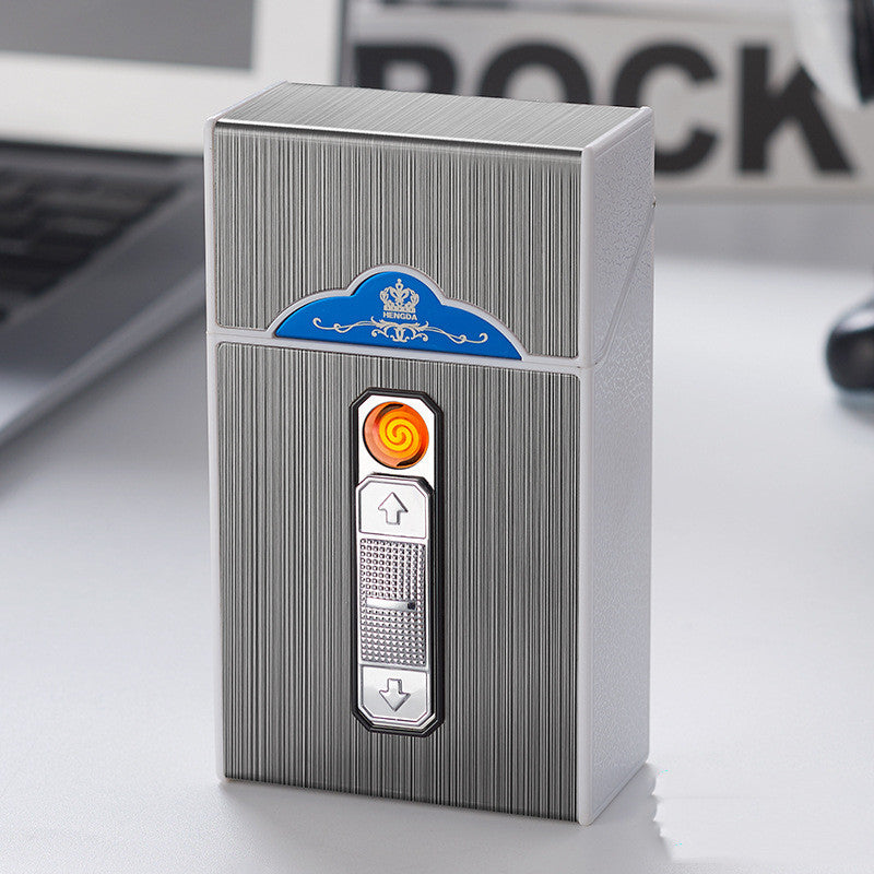 Estuche para cigarrillos con encendedor, capacidad para 20 unidades, carga USB
