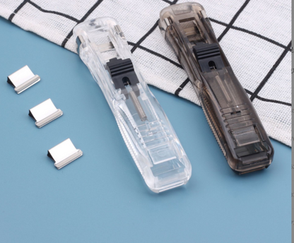 Grapadora con clip de empuje, empujador de papel manual, dispensador de clips, encuadernadora, abrazaderas de papel