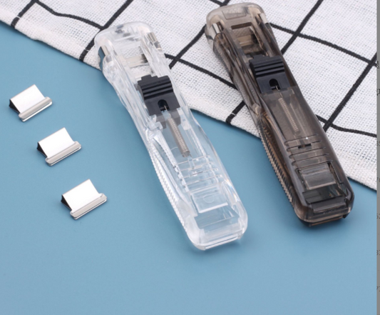 Grapadora con clip de empuje, empujador de papel manual, dispensador de clips, encuadernadora, abrazaderas de papel