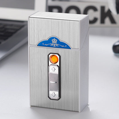 Estuche para cigarrillos con encendedor, capacidad para 20 unidades, carga USB