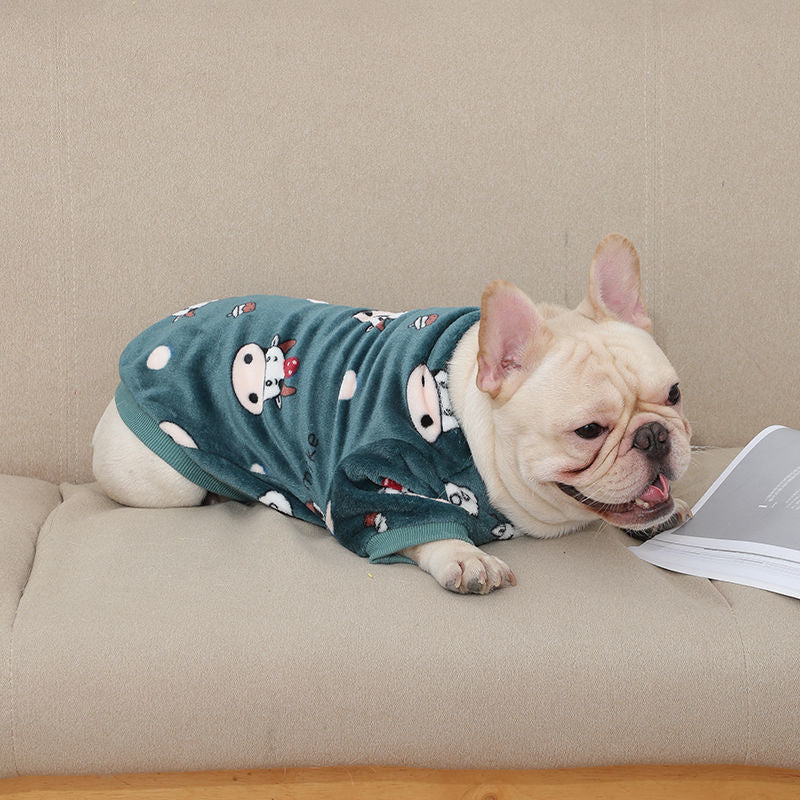 Suéter estilo pijama con estampado de vaca para mascotas pequeñas