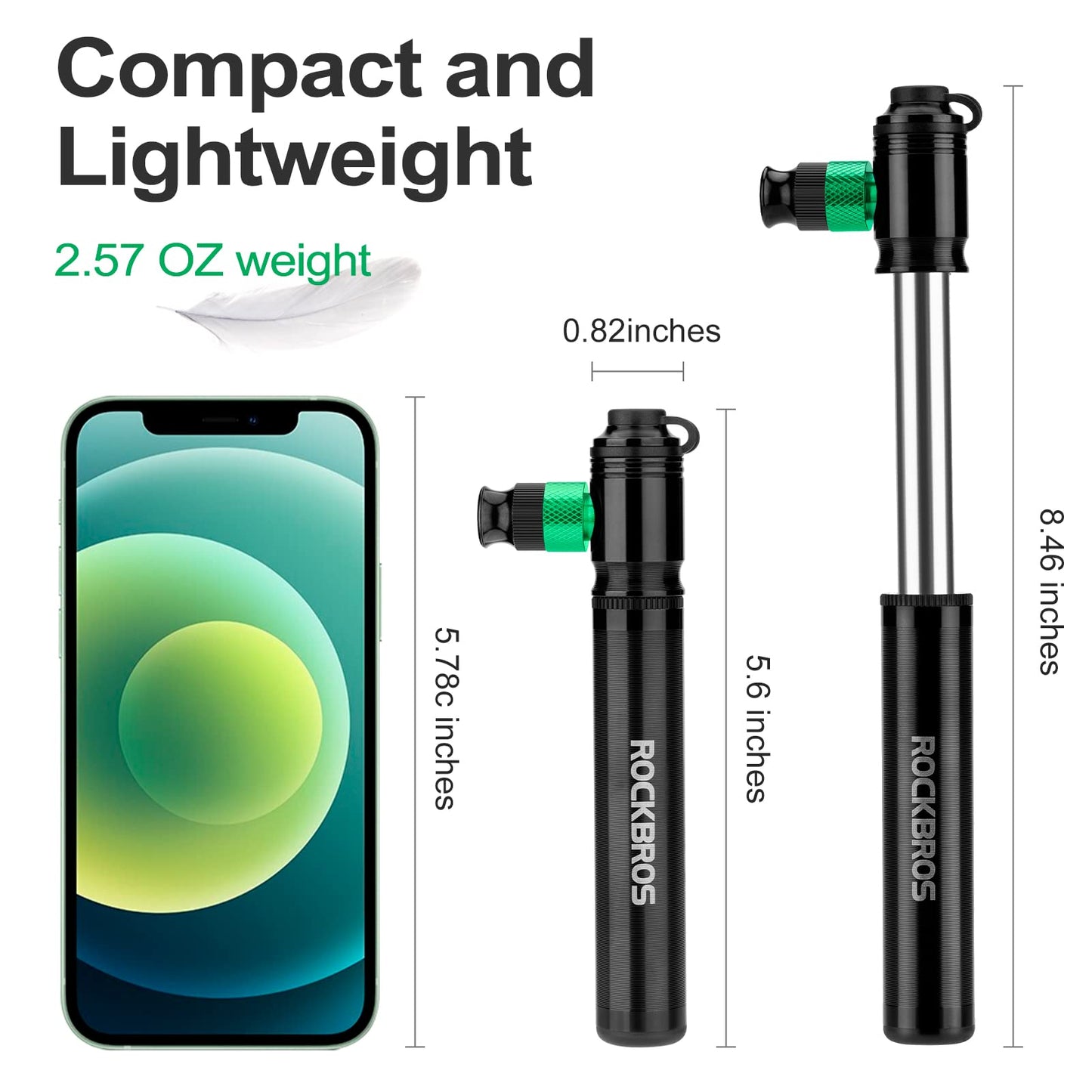 ROCKBROS Mini-Bike-Handpumpe, 110 PSI, und CO2, keine CO2-Kartuschen im Lieferumfang enthalten 