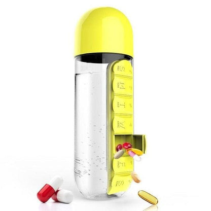 Botella de agua con organizador de vitaminas
