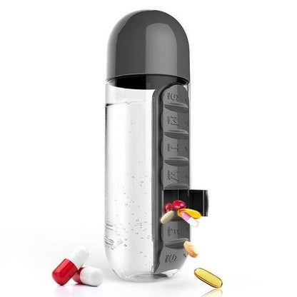 Botella de agua con organizador de vitaminas