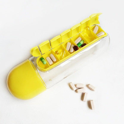 Botella de agua con organizador de vitaminas